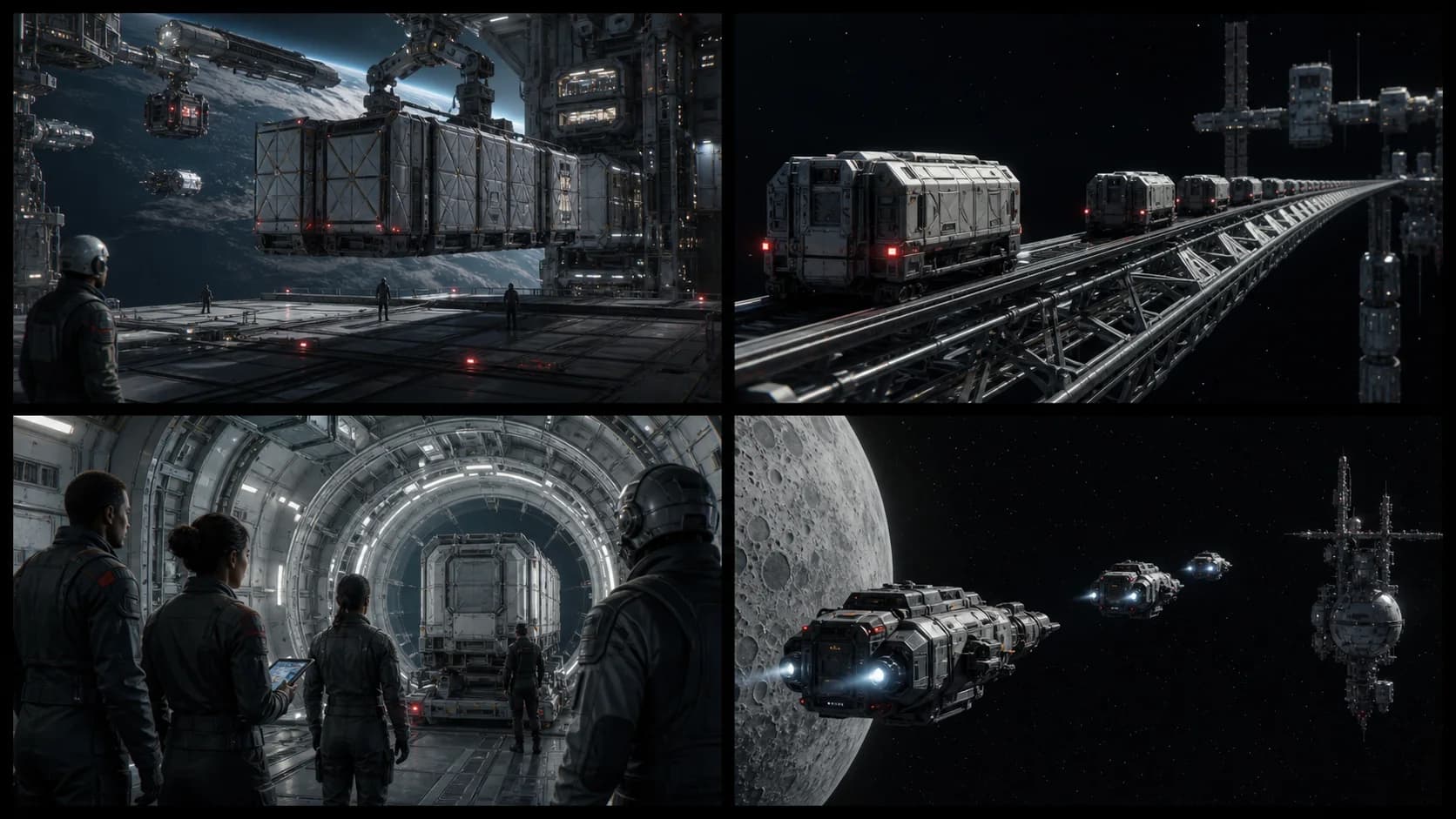 Verified cargo moves between a terrestrial warehouse and orbital depot.